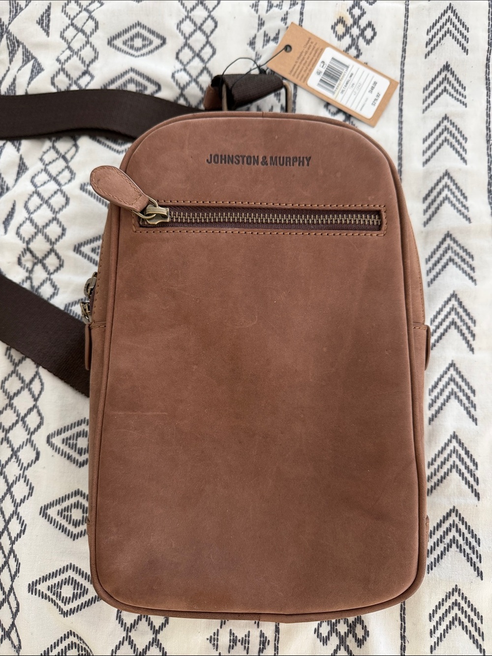 Johnston & Murphy Brown Leather Sling Crossbody Bag